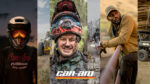 A collage of six images showcasing Can-Am riders and vehicles in rugged outdoor environments.