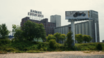 View of Montreal’s iconic Farine Five Roses sign with a Can-Am billboard